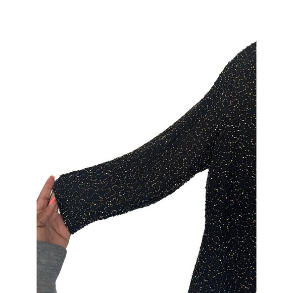 JKara Gold Black Beaded V-Neck Dressy Party Formal Evening Blouse Size Medium - Picture 4 of 15